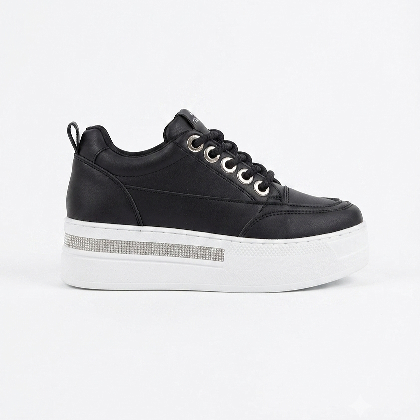 LULU Premium Ortopedik Siyah Beyaz Gizli Topuk Kadın Sneakers