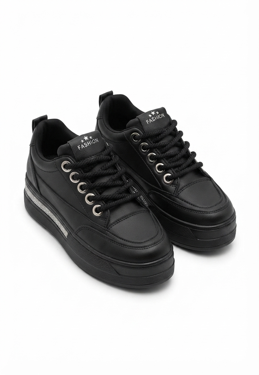 LULU Premium Ortopedik Siyah Gizli Topuk Kadın Sneakers 8 cm