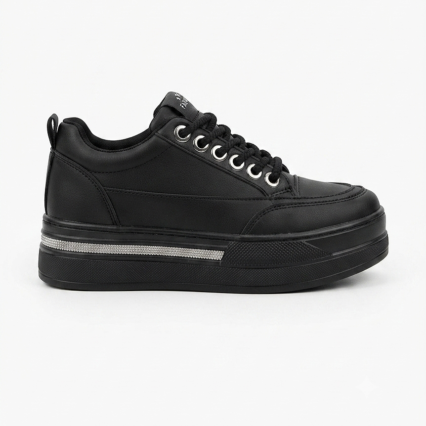 LULU Premium Ortopedik Siyah Gizli Topuk Kadın Sneakers 8 cm