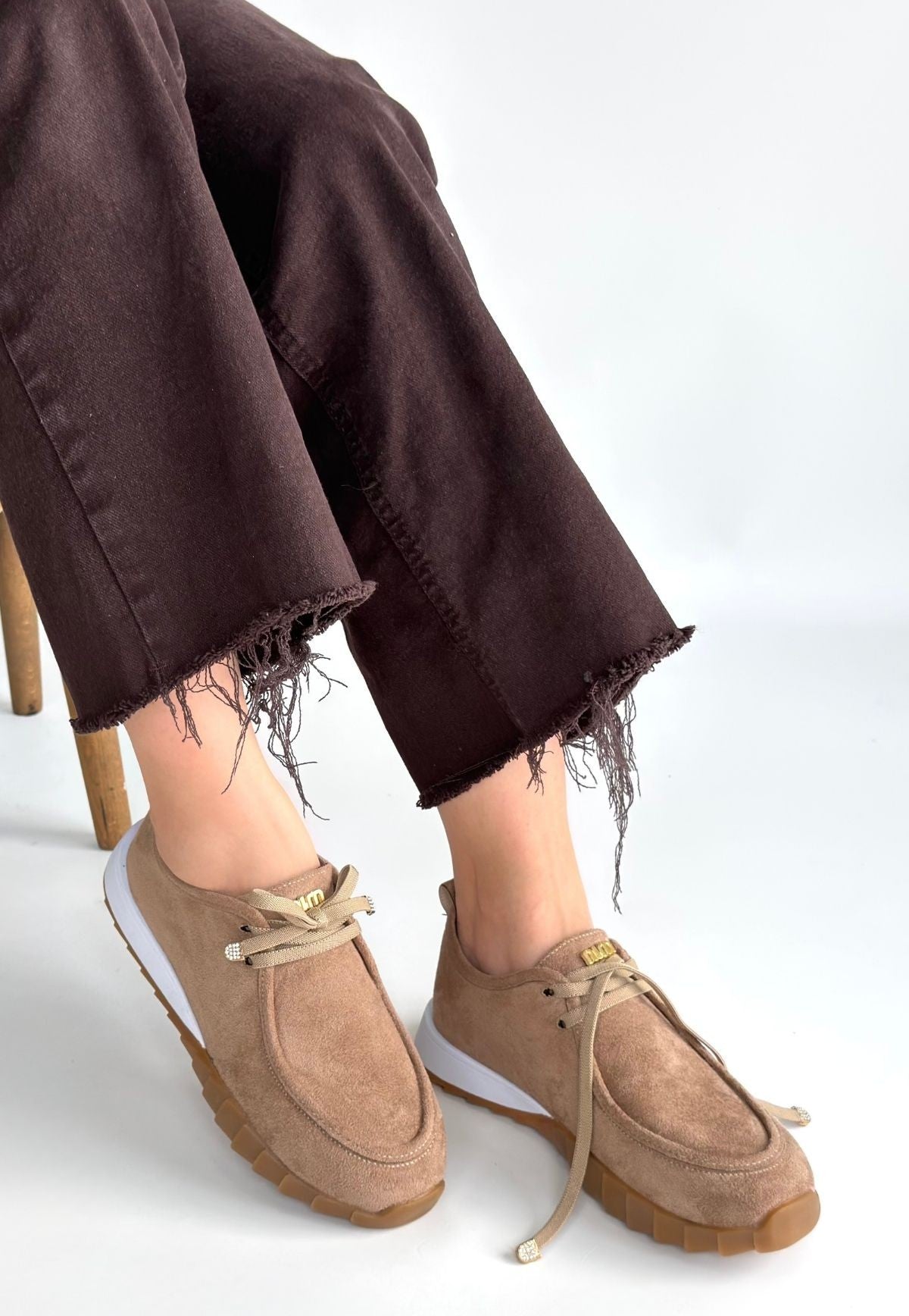 ZRNE-005 Premium Bej Bağcıklı Casual Kadın Spor Ayakkabı