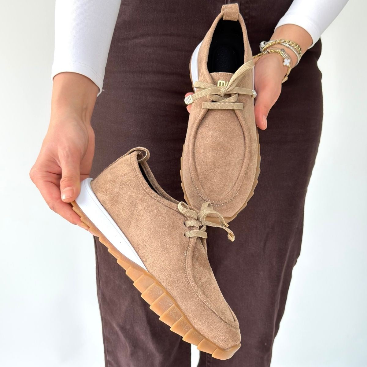 ZRNE-005 Premium Bej Bağcıklı Casual Kadın Spor Ayakkabı