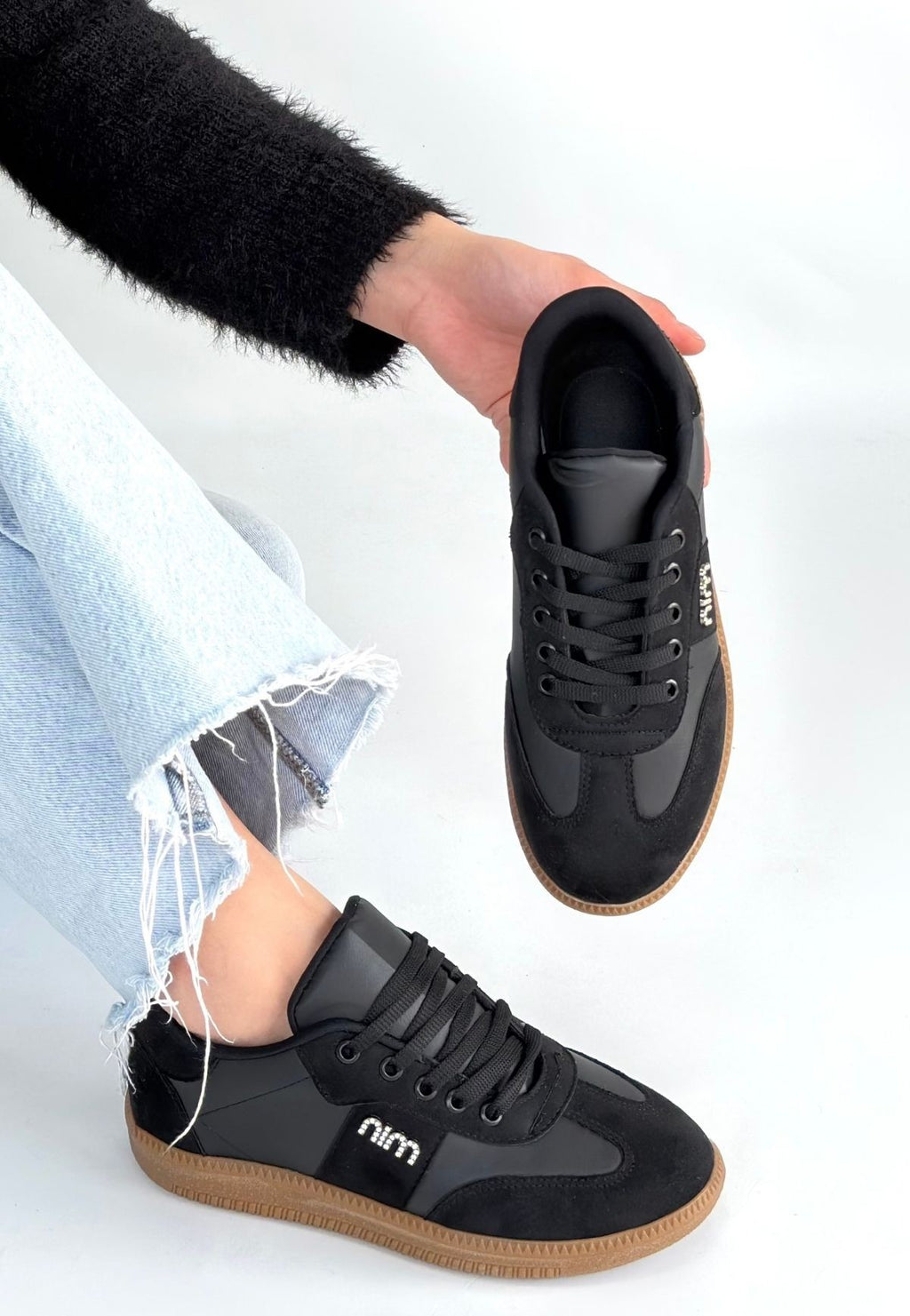 ZRNE-005 Premium Siyah Bağcıklı Casual Kadın Spor Ayakkabı