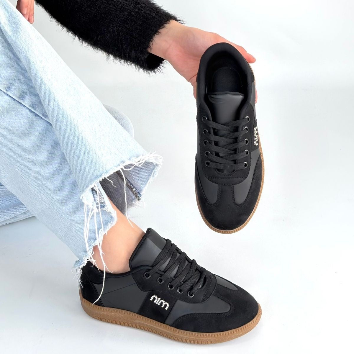 ZRNE-005 Premium Siyah Bağcıklı Casual Kadın Spor Ayakkabı