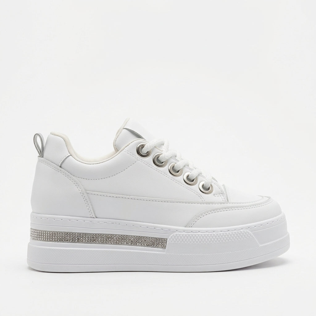 Lunora Premium Yüksek Taban Beyaz 8 cm Gizli Topuk Kadın Sneaker
