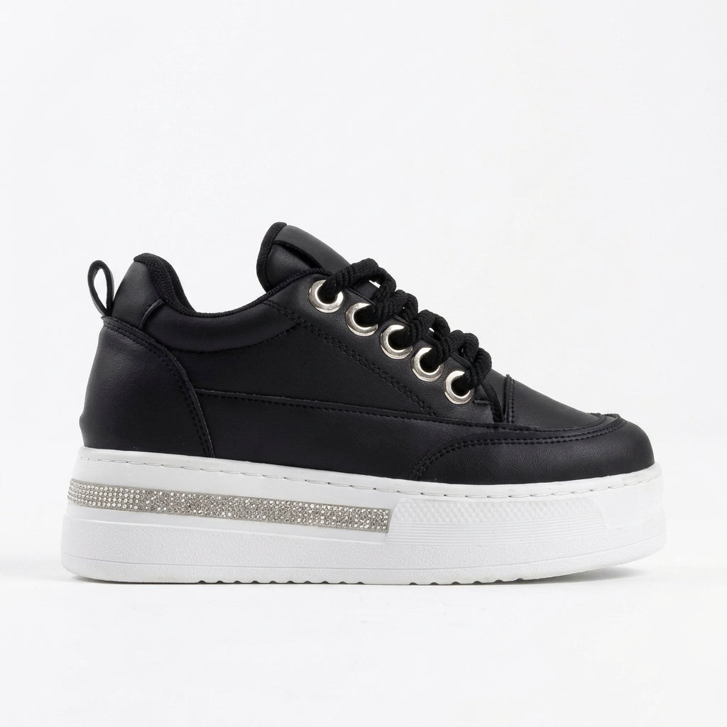 Lunora Premium Yüksek Taban Siyah Beyaz 8 cm Gizli Topuk Kadın Sneaker