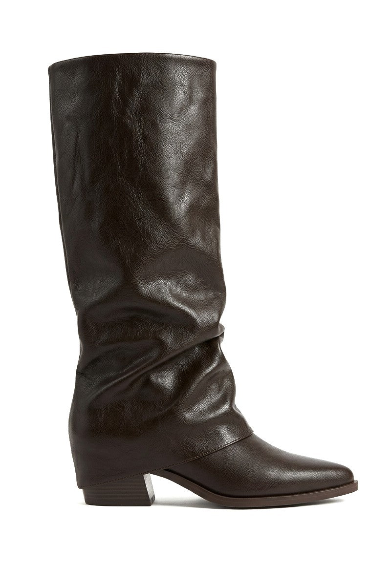 ZRNE-C12 Premium Kahverengi Kalın Topuklu Western Çizme 6 cm