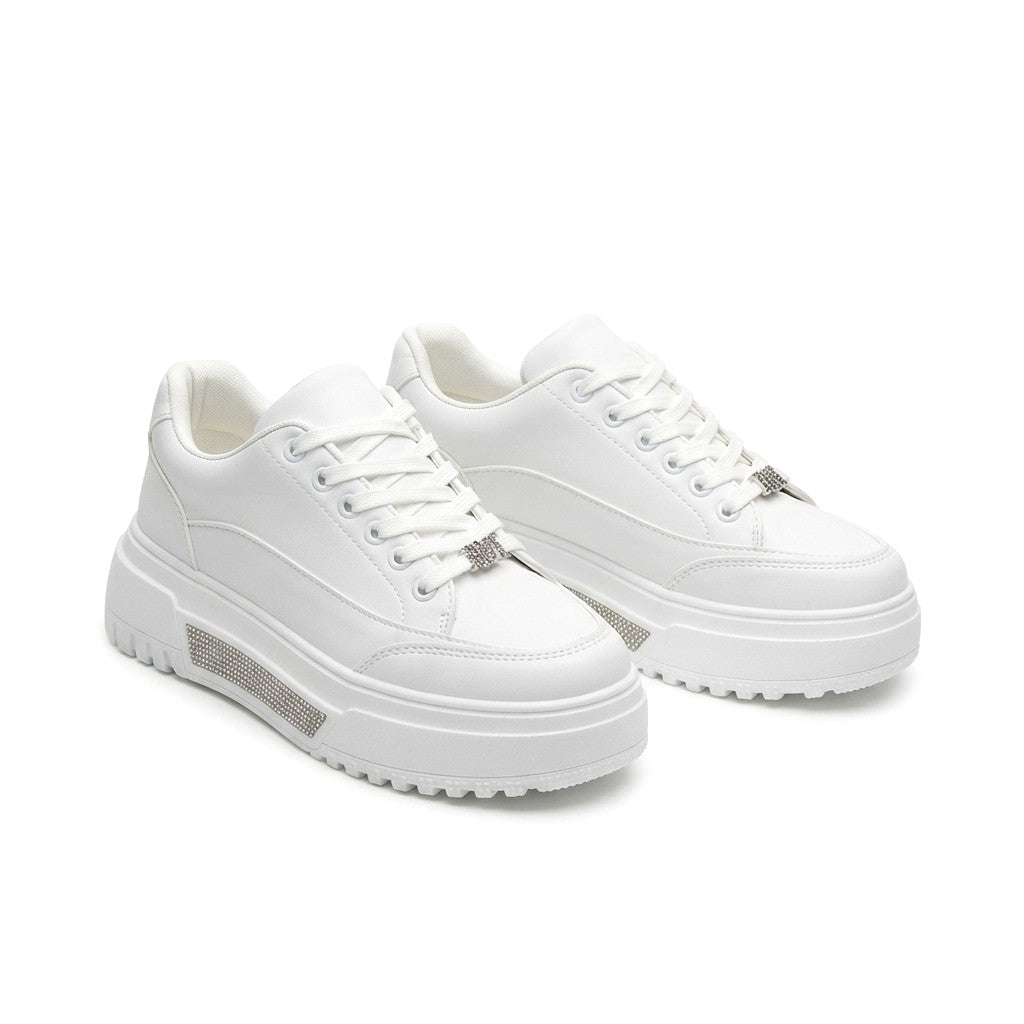 Luto Premium 5 cm Kalın Taban Beyaz Bağcıklı Kadın Sneaker
