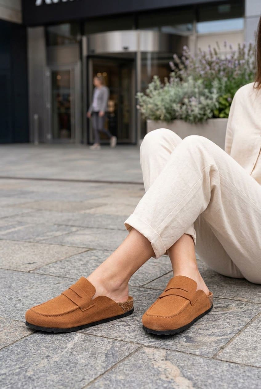 Regensburg Premium Hakiki Süet Deri Kadın Günlük Mantar Taban Loafer Terlik - Taba