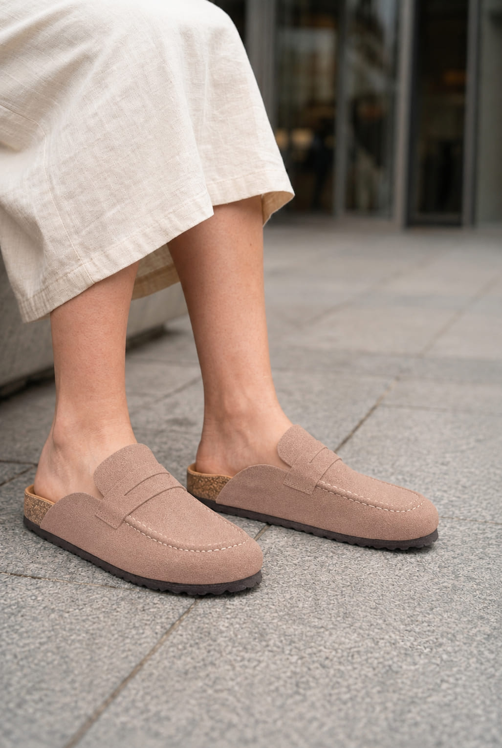 Regensburg Premium Hakiki Süet Deri Kadın Günlük Mantar Taban Loafer Terlik - Bej