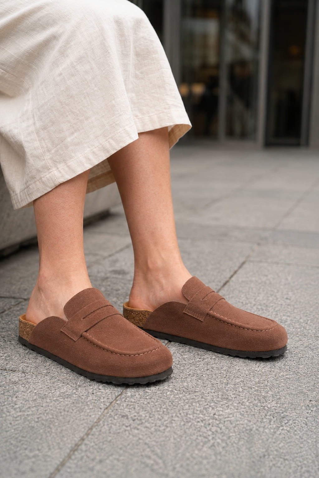 Regensburg Premium Hakiki Süet Deri Kadın Günlük Mantar Taban Loafer Terlik - Kahve