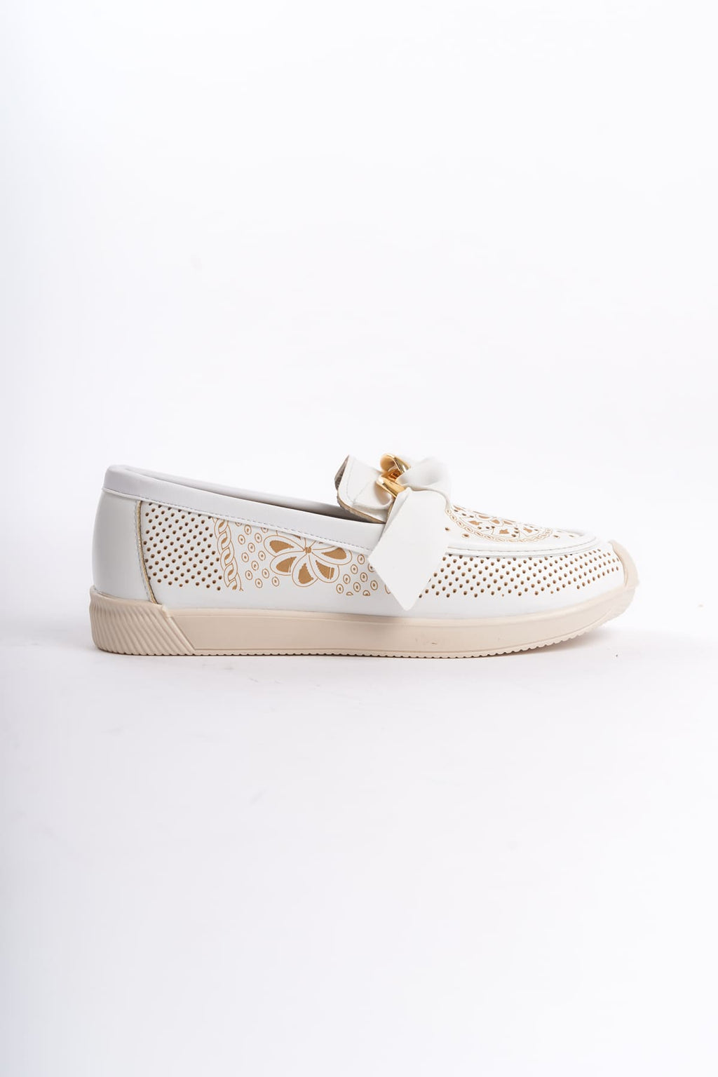 LYDIA Laceless Orthopedic Comfortable Floral Patterned Women's Ballerinas - White Floral Patterned