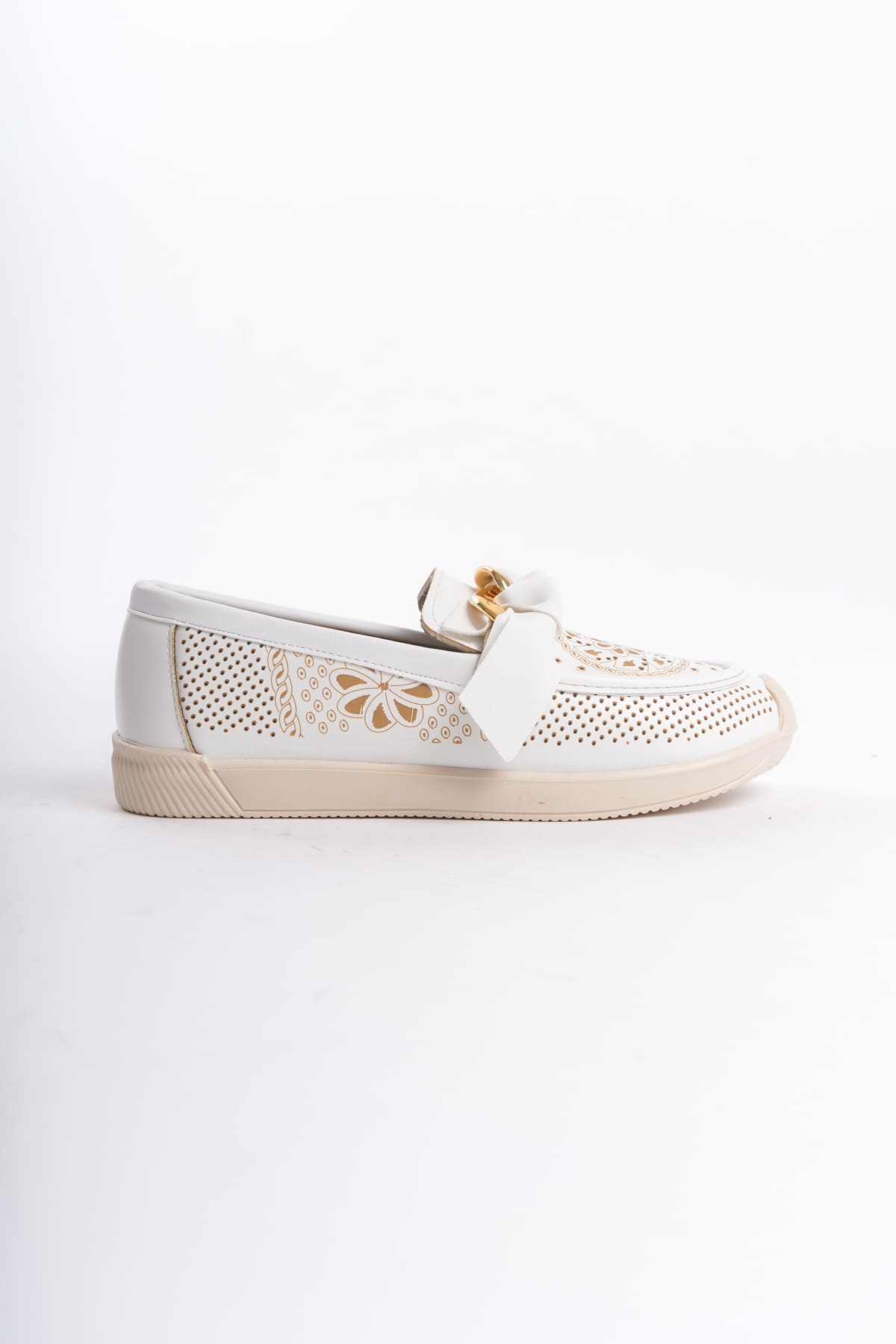 LYDIA Laceless Orthopedic Comfortable Floral Patterned Women's Ballerinas - White Floral Patterned