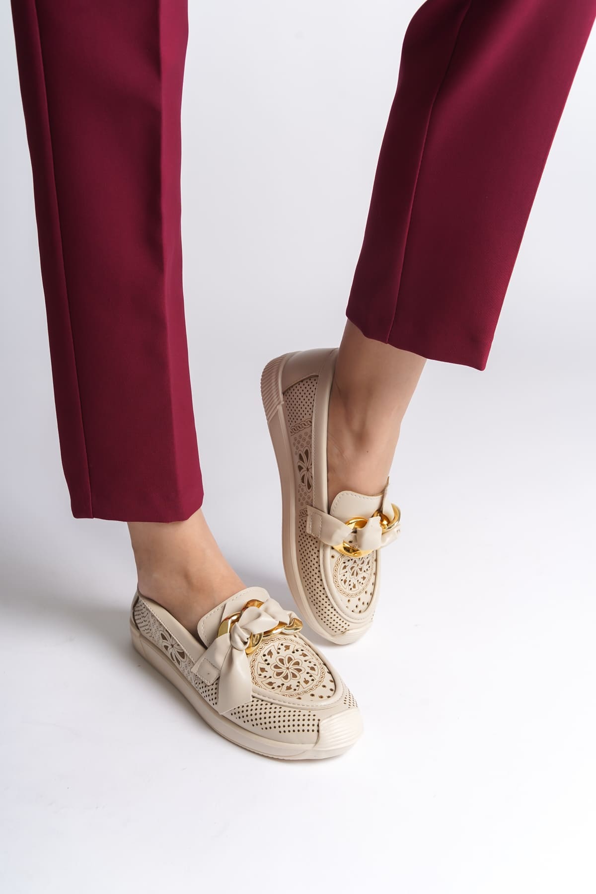 LYDIA Laceless Orthopedic Comfortable Women's Ballerina Shoes - Cream Flower Pattern