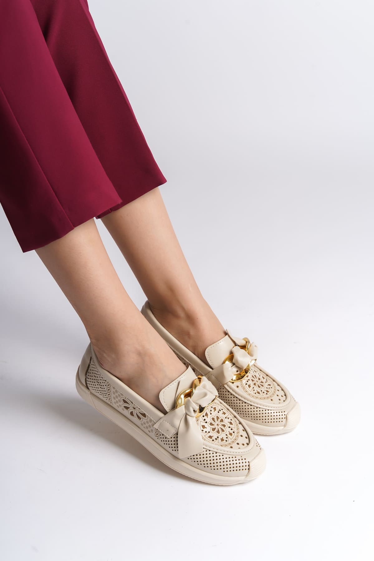 LYDIA Laceless Orthopedic Comfortable Women's Ballerina Shoes - Cream Flower Pattern