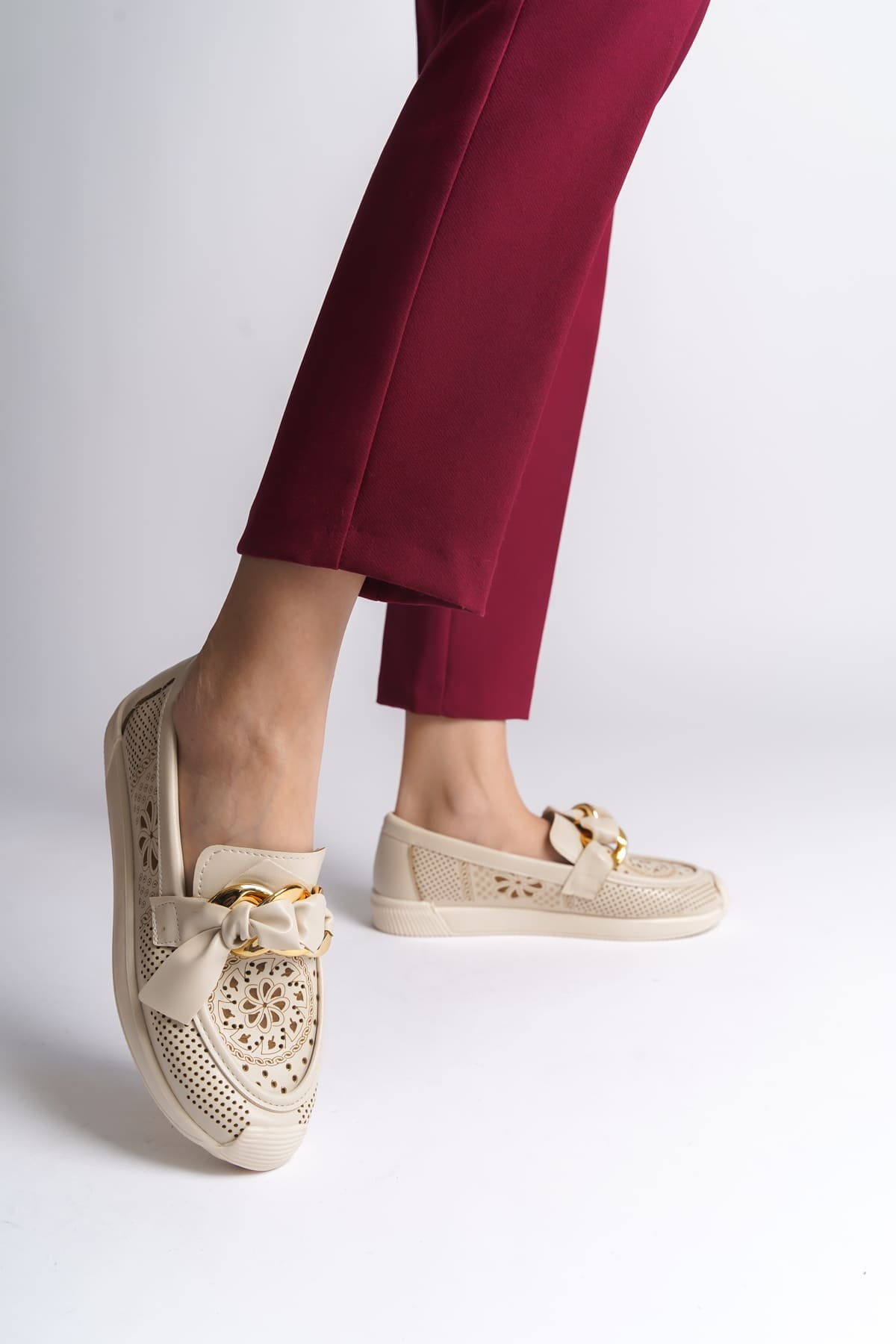 LYDIA Laceless Orthopedic Comfortable Women's Ballerina Shoes - Cream Flower Pattern