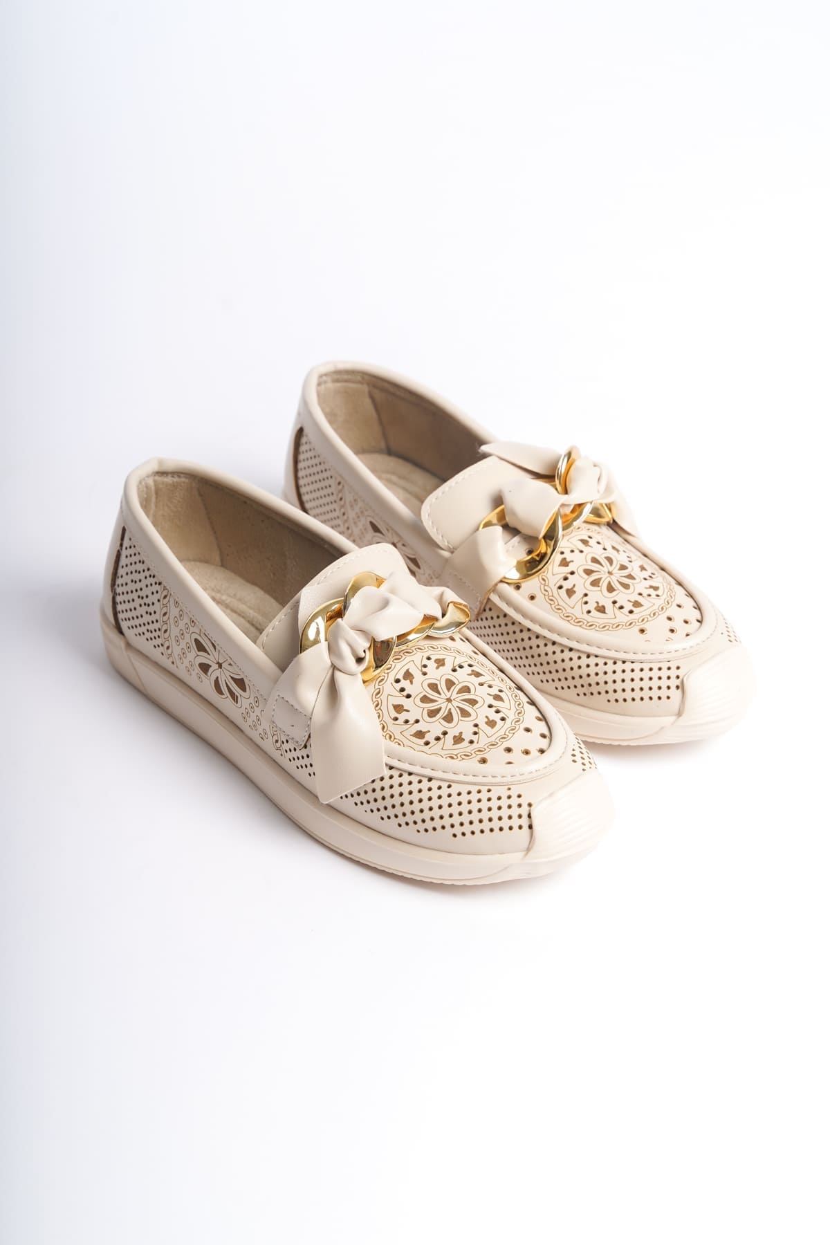 LYDIA Laceless Orthopedic Comfortable Women's Ballerina Shoes - Cream Flower Pattern