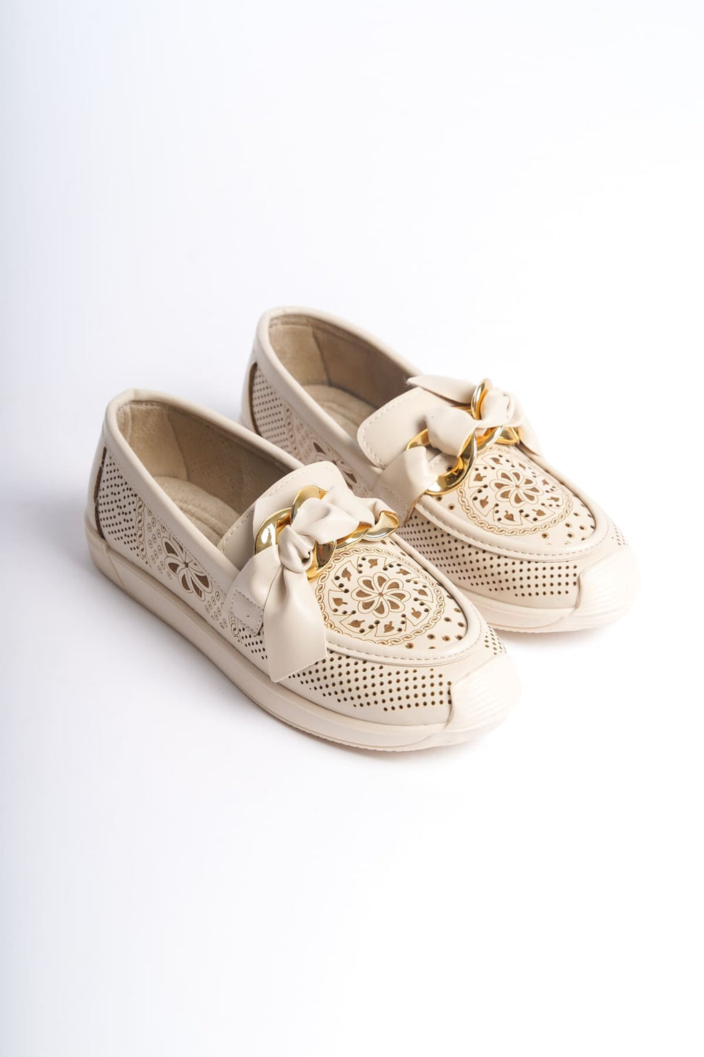 LYDIA Laceless Orthopedic Comfortable Women's Ballerina Shoes - Cream Flower Pattern