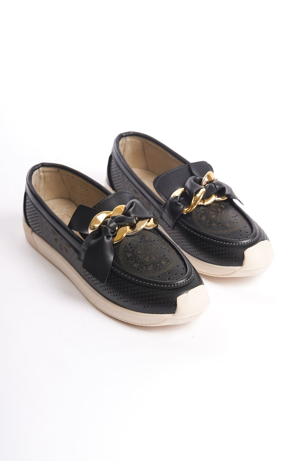 LYDIA Laceless Orthopedic Comfortable Floral Patterned Women's Ballerinas - Black Floral Patterned