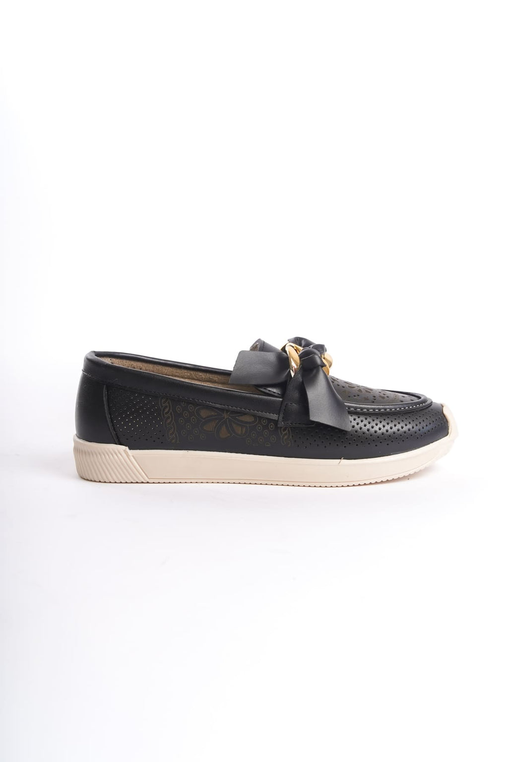 LYDIA Laceless Orthopedic Comfortable Floral Patterned Women's Ballerinas - Black Floral Patterned