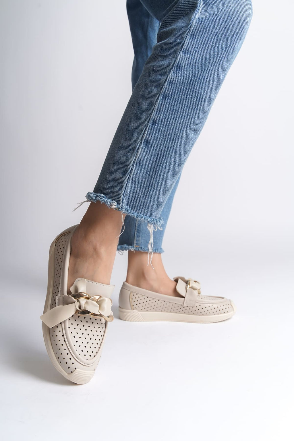 LYDIA Laceless Orthopedic Comfortable Heart Patterned Women's Ballerinas - Cream Heart Patterned