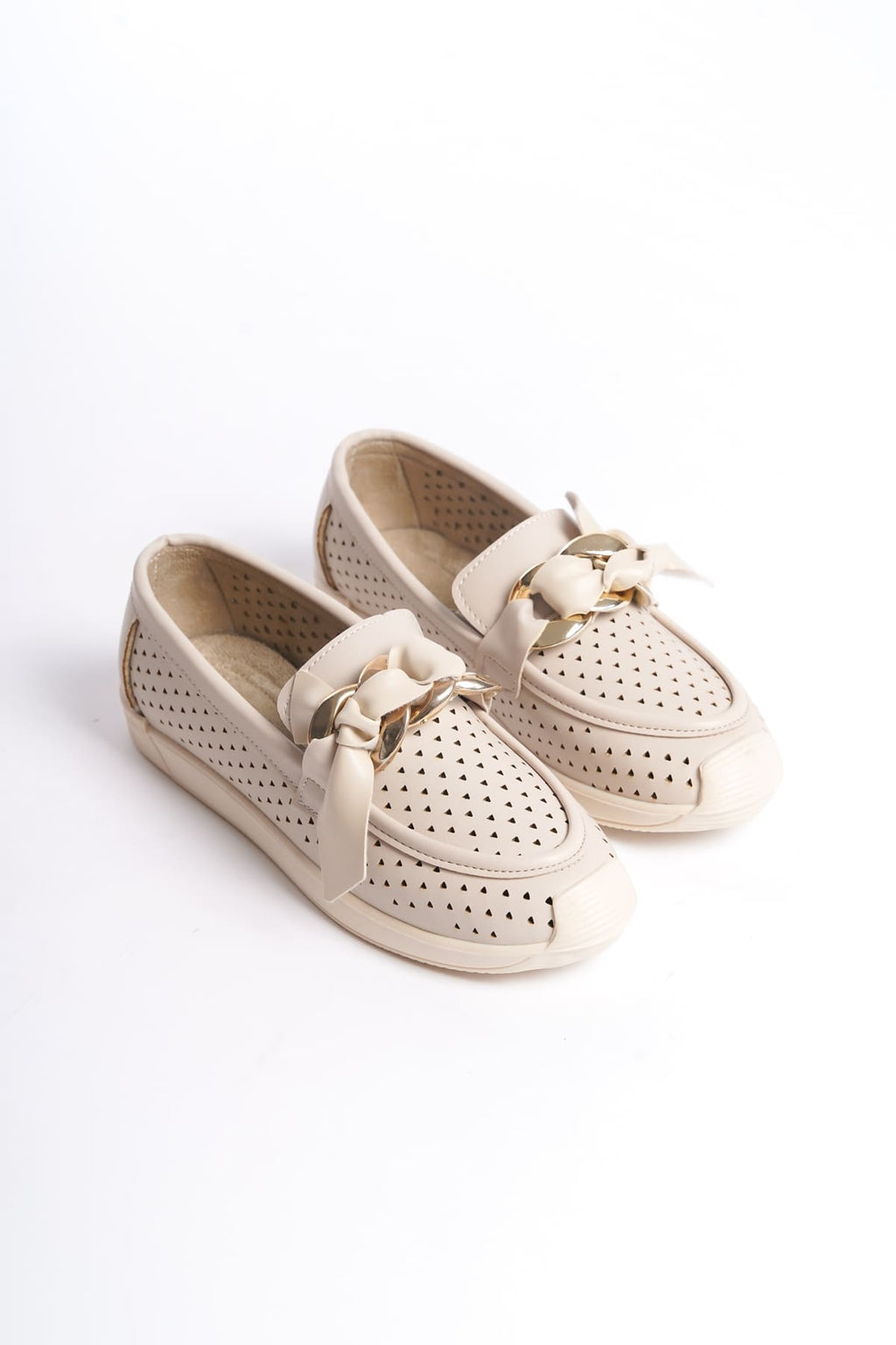 LYDIA Laceless Orthopedic Comfortable Heart Patterned Women's Ballerinas - Cream Heart Patterned