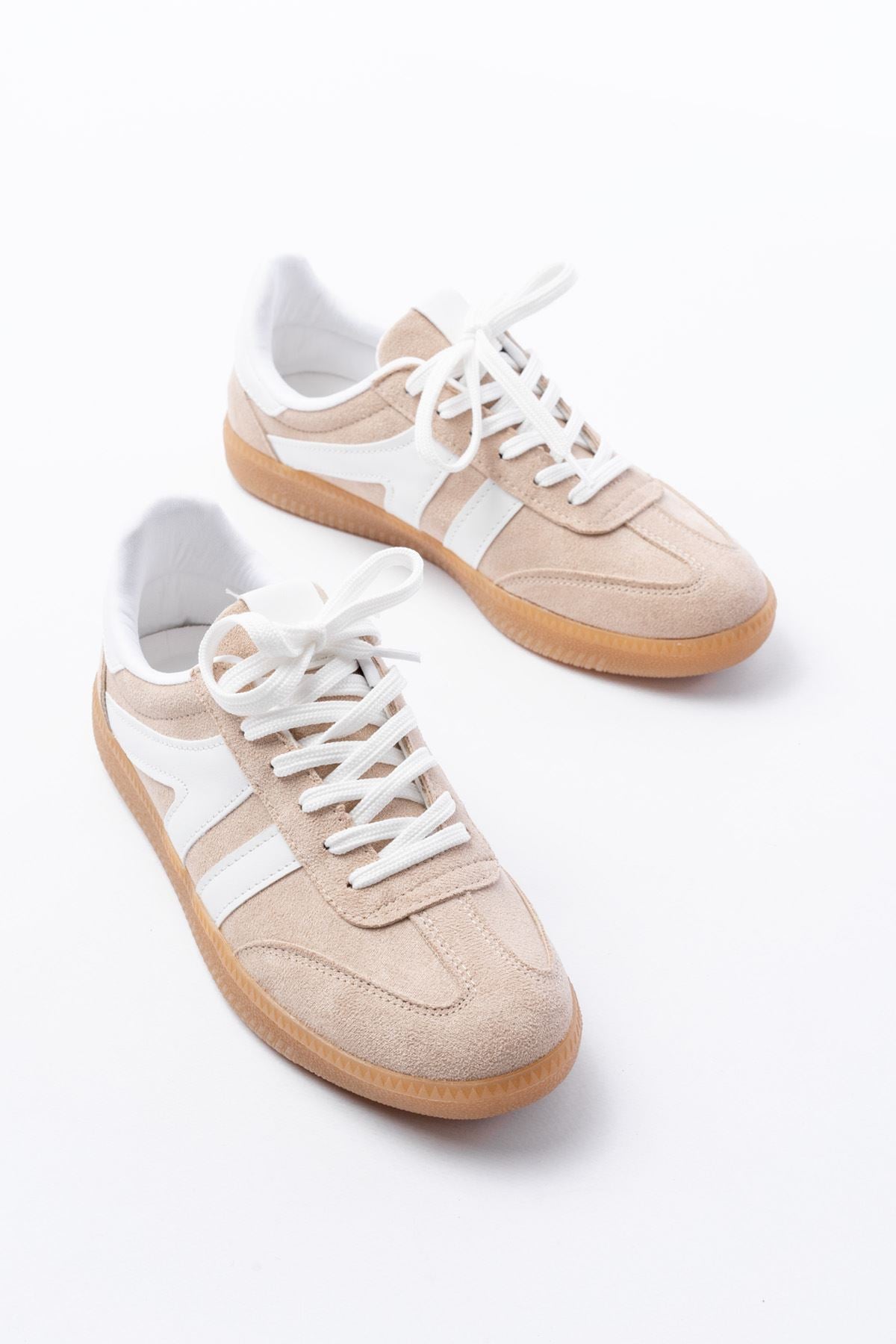 ZRİN-1004 Premium Bej Süet Bağcıklı Günlük Kadın Sneaker