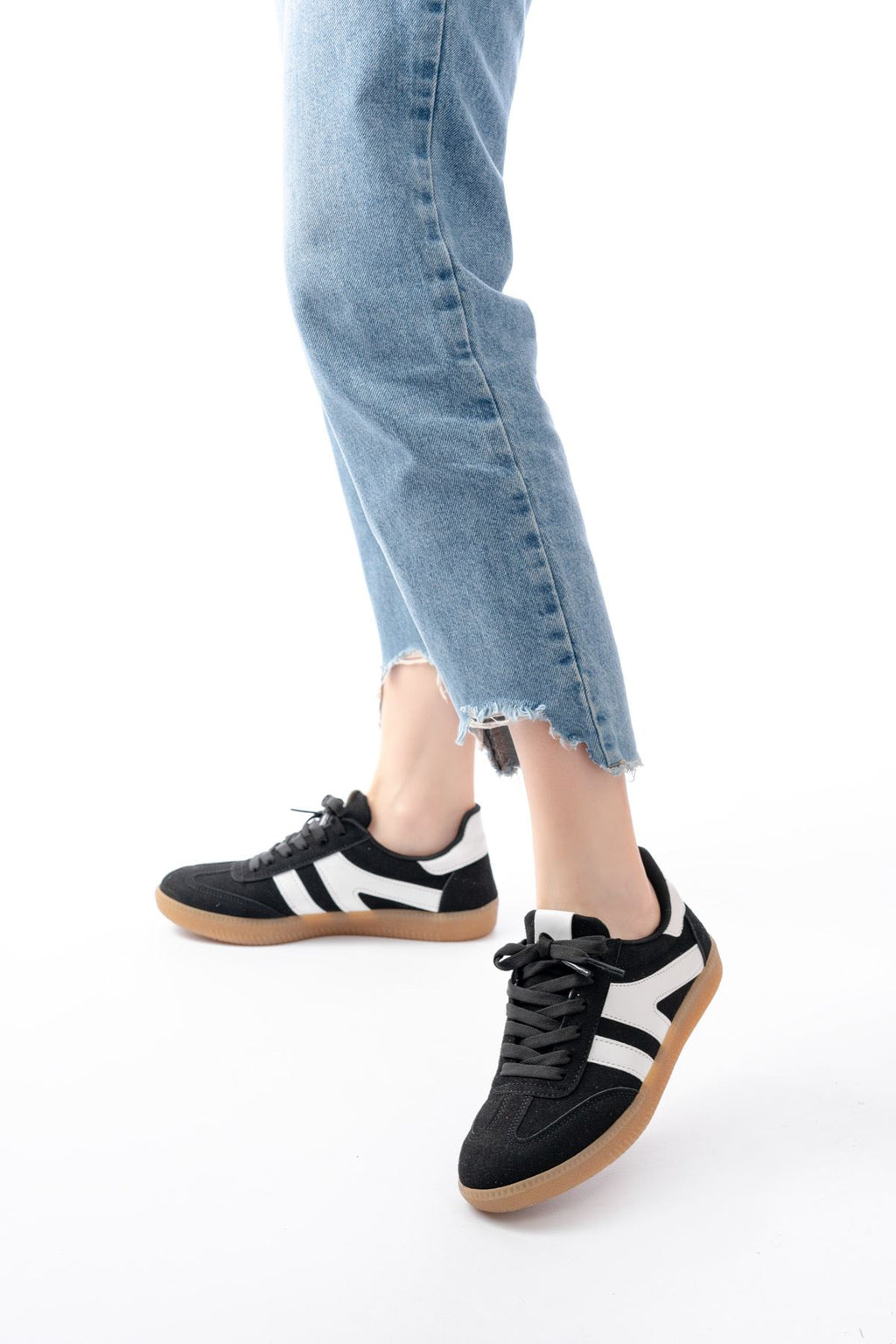 ZRİN-1004 Premium Siyah Süet Bağcıklı Günlük Kadın Sneaker