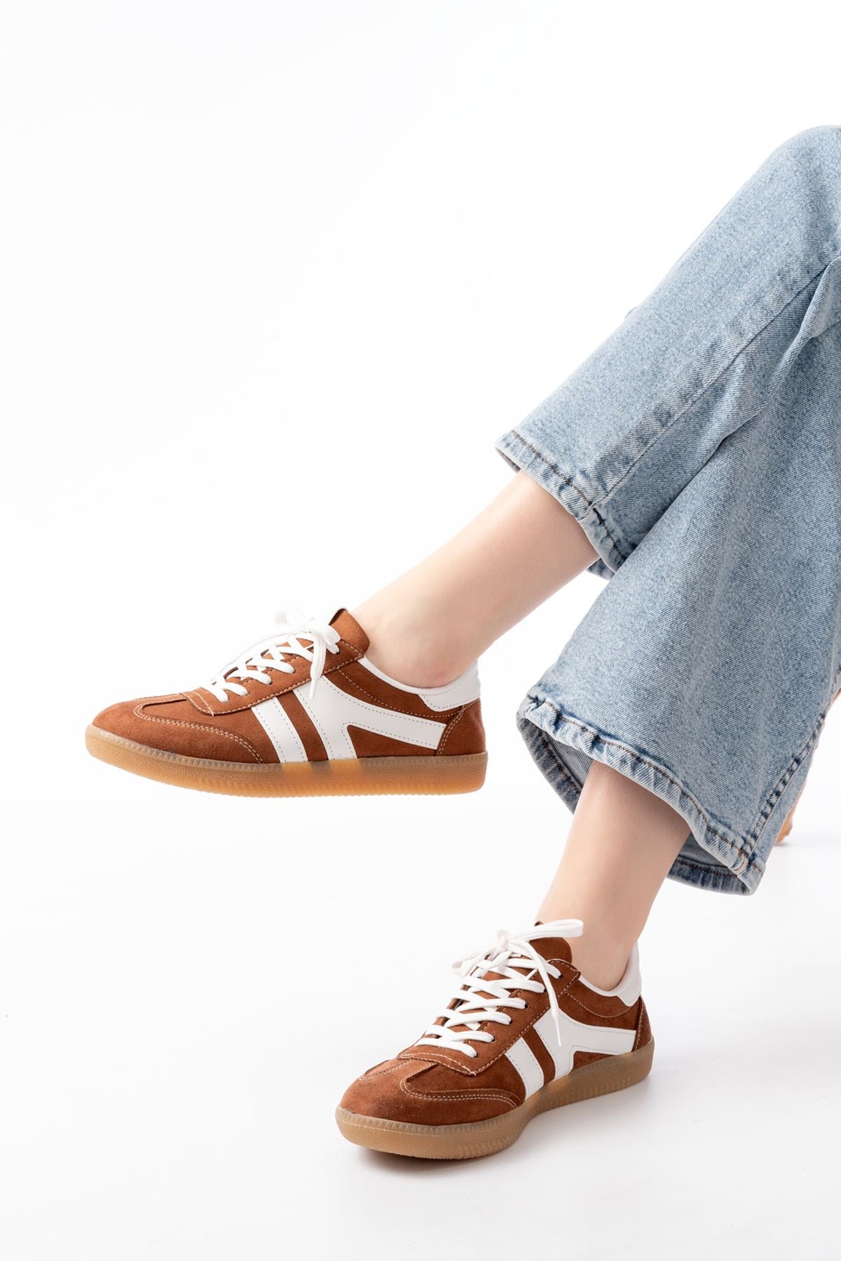 ZRİN-1004 Premium Taba Süet Bağcıklı Günlük Kadın Sneaker