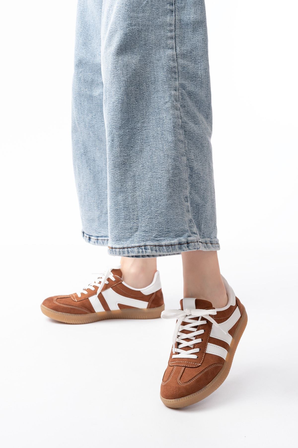 ZRİN-1004 Premium Taba Süet Bağcıklı Günlük Kadın Sneaker