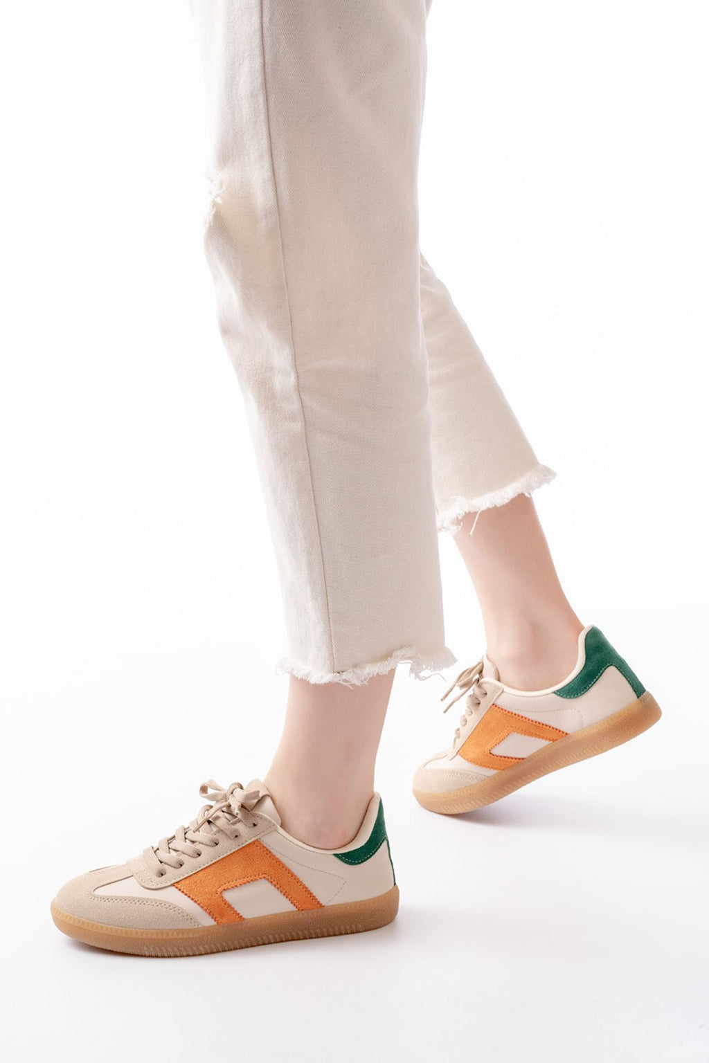 ZRİN-5007 Premium Bej Garni Bağcıklı Kadın Sneaker