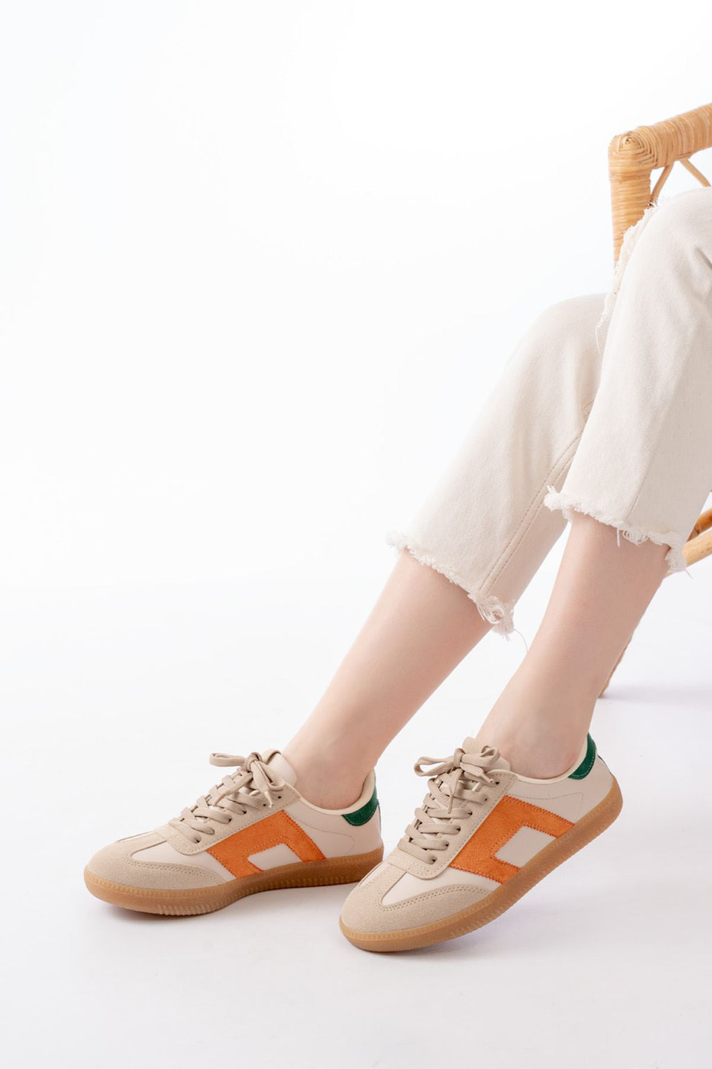 ZRİN-5007 Premium Bej Garni Bağcıklı Kadın Sneaker