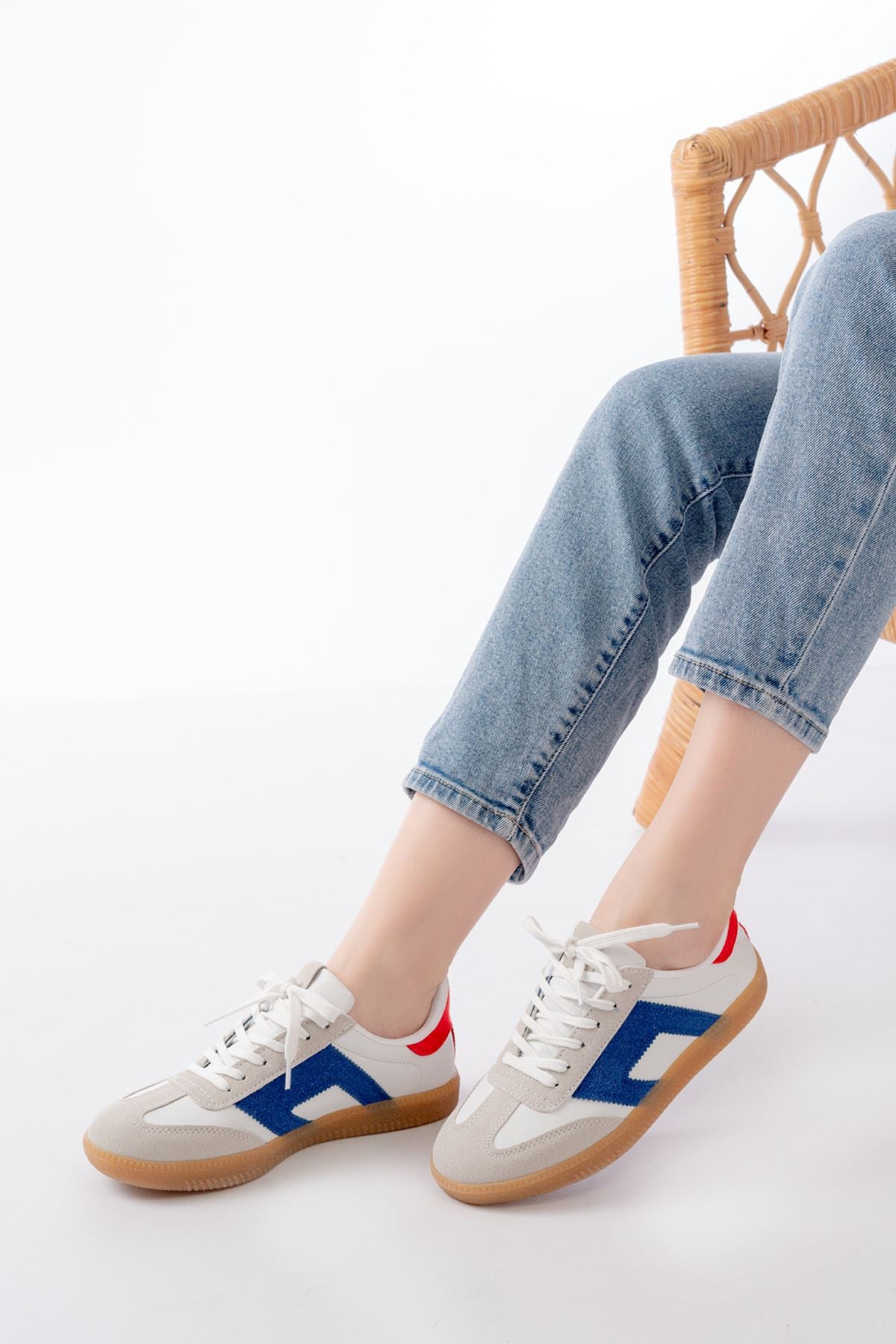 ZRİN-5007 Premium Beyaz Garni Bağcıklı Kadın Sneaker