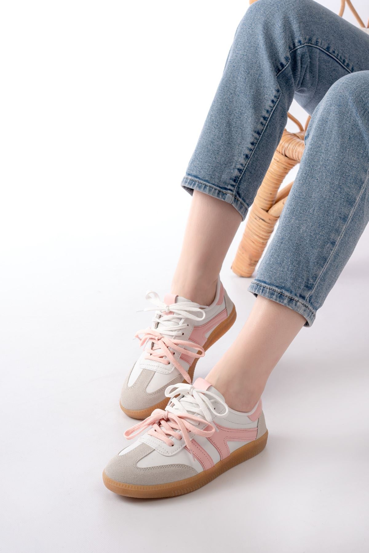 ZRİN-6005 Premium Pudra Bağcıklı Termo Taban Günlük Kadın Sneaker