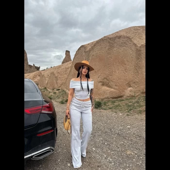 Madonna Yaka Bol Paça Pantolon Gri İkili Takım