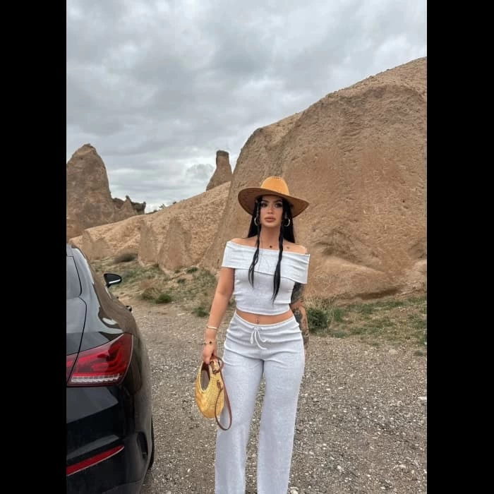 Madonna Collar Wide Leg Trousers Gray Two Piece Suit