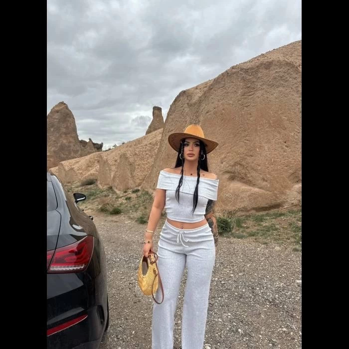 Madonna Collar Wide Leg Trousers Gray Two Piece Suit