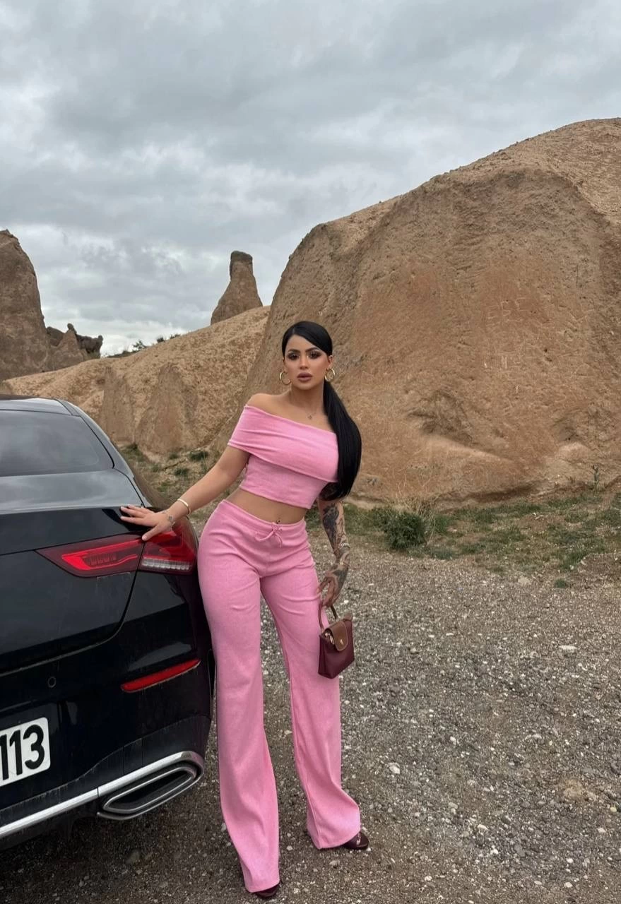 Madonna Collar Wide Leg Trousers Pink Two Piece Suit