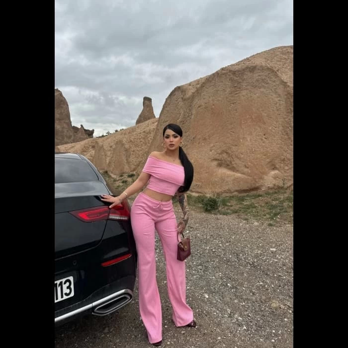Madonna Collar Wide Leg Trousers Pink Two Piece Suit