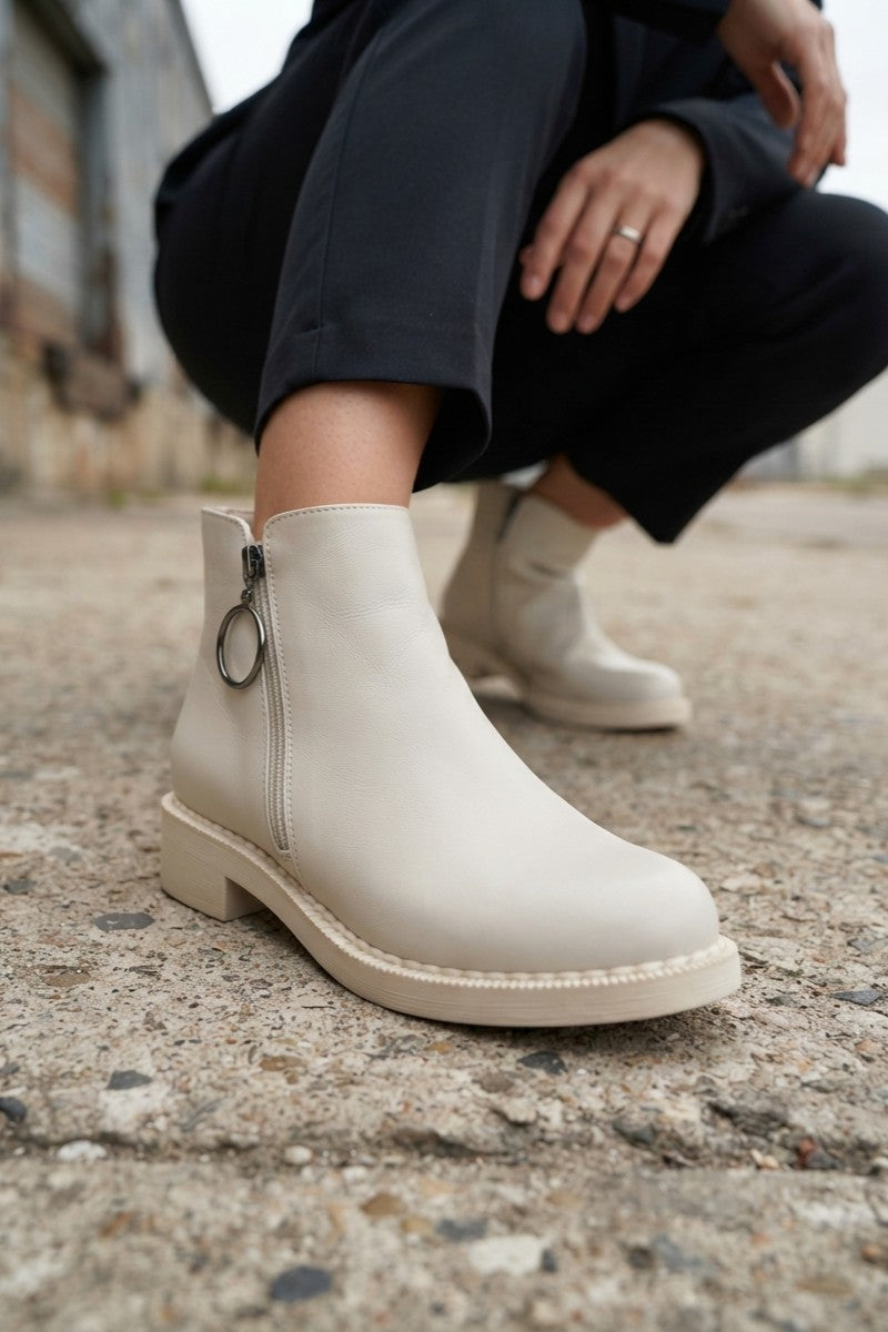 MARGARET Zippered Orthopedic Sole Heeled Women's Boots - Cream 
