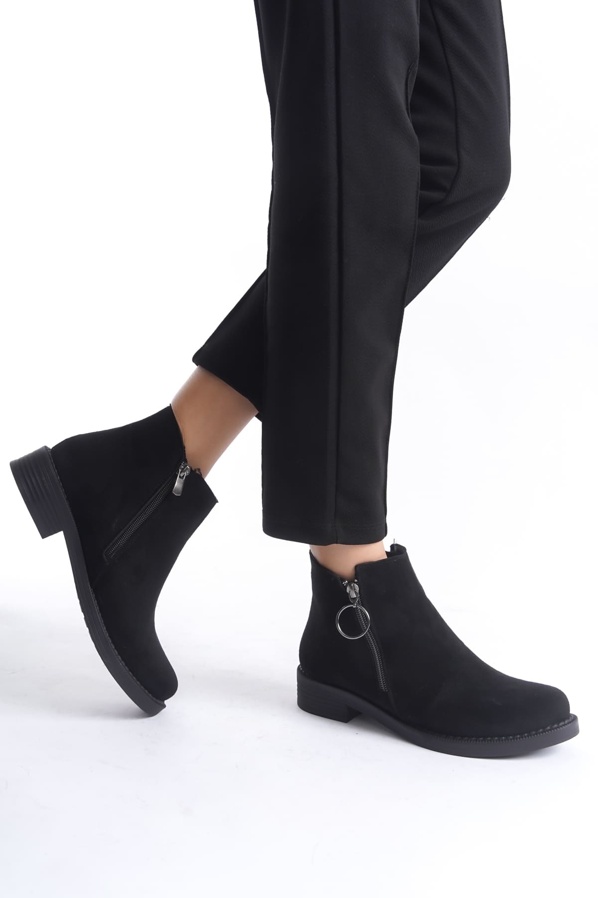 MARGARET Zippered Orthopedic Sole Heeled Suede Women's Boots - Black 