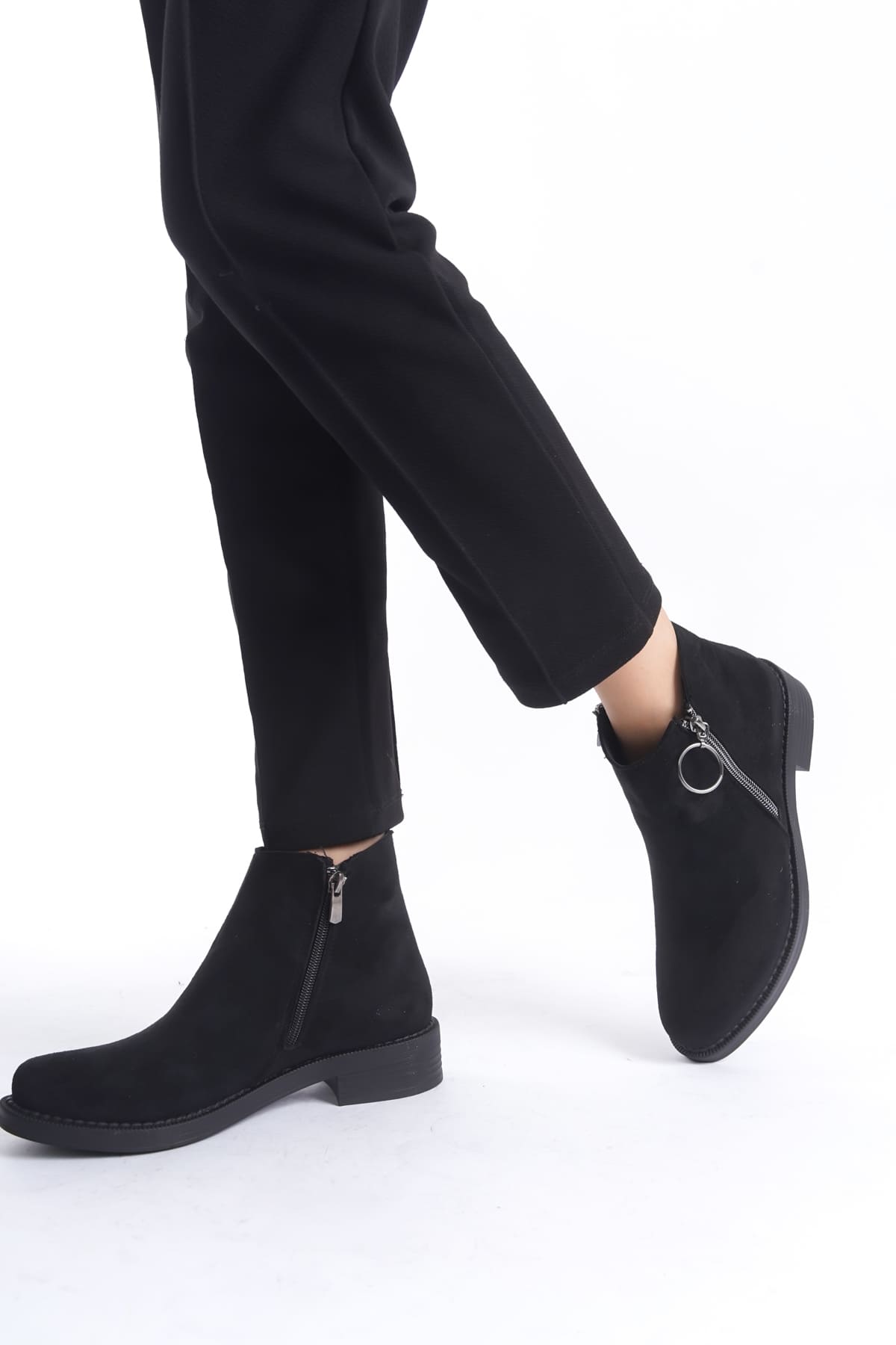 MARGARET Zippered Orthopedic Sole Heeled Suede Women's Boots - Black 