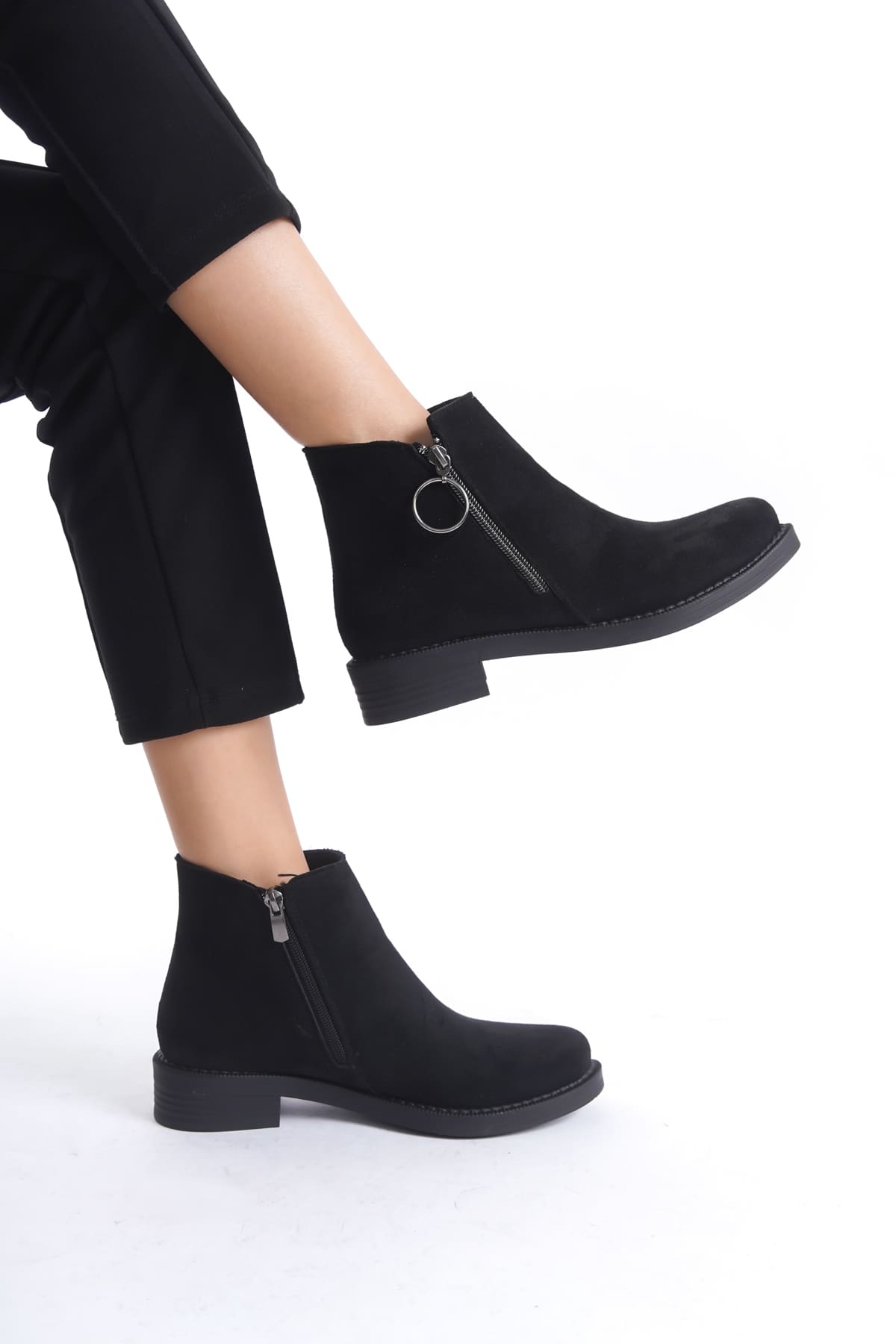 MARGARET Zippered Orthopedic Sole Heeled Suede Women's Boots - Black 
