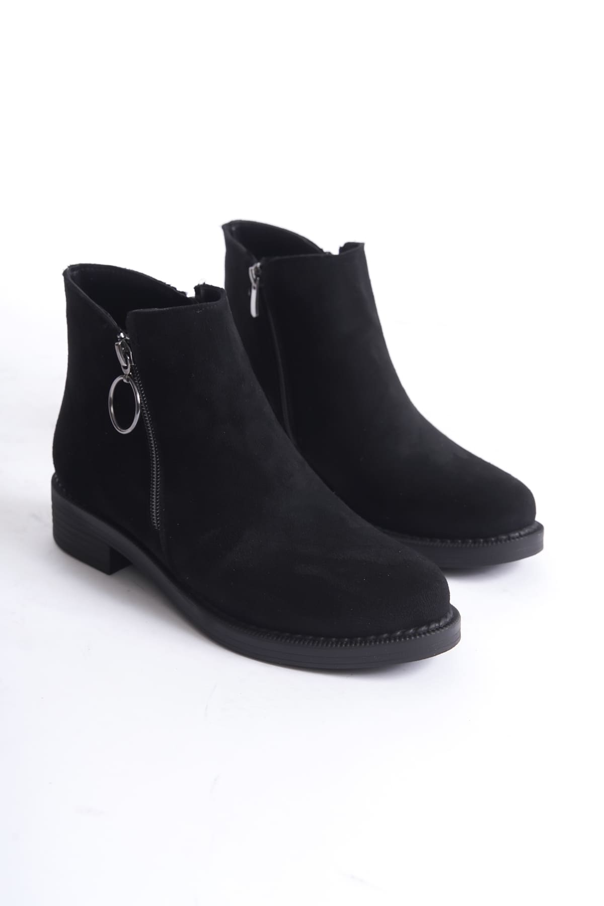 MARGARET Zippered Orthopedic Sole Heeled Suede Women's Boots - Black 