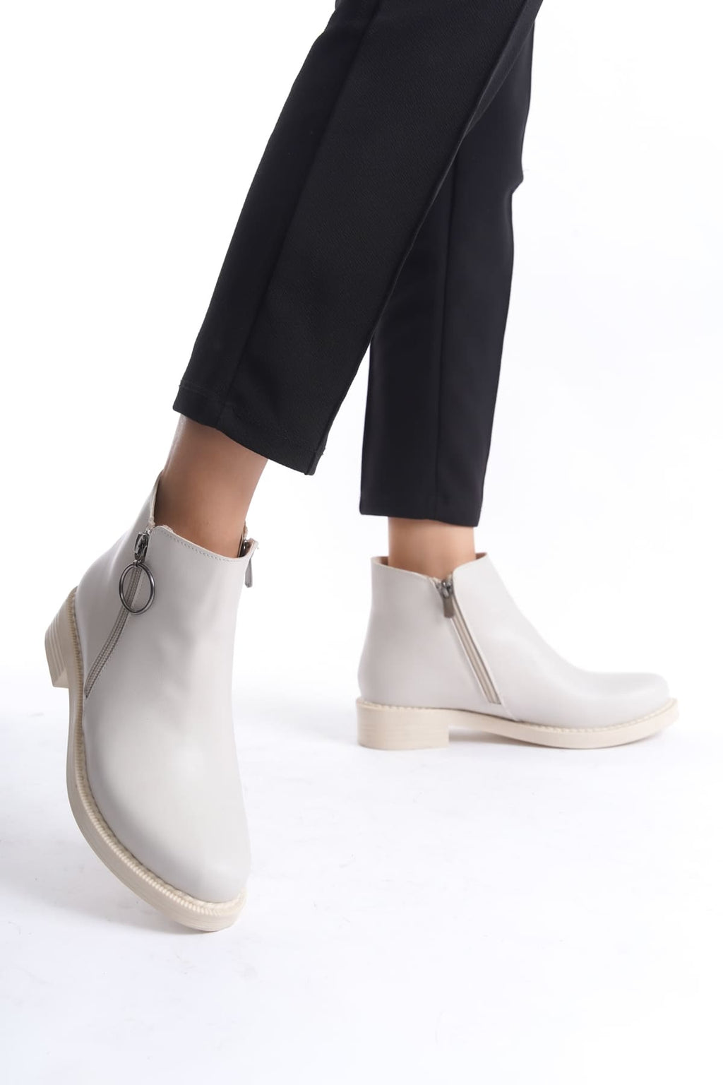 MARGARET Zippered Orthopedic Sole Heeled Women's Boots - Cream 