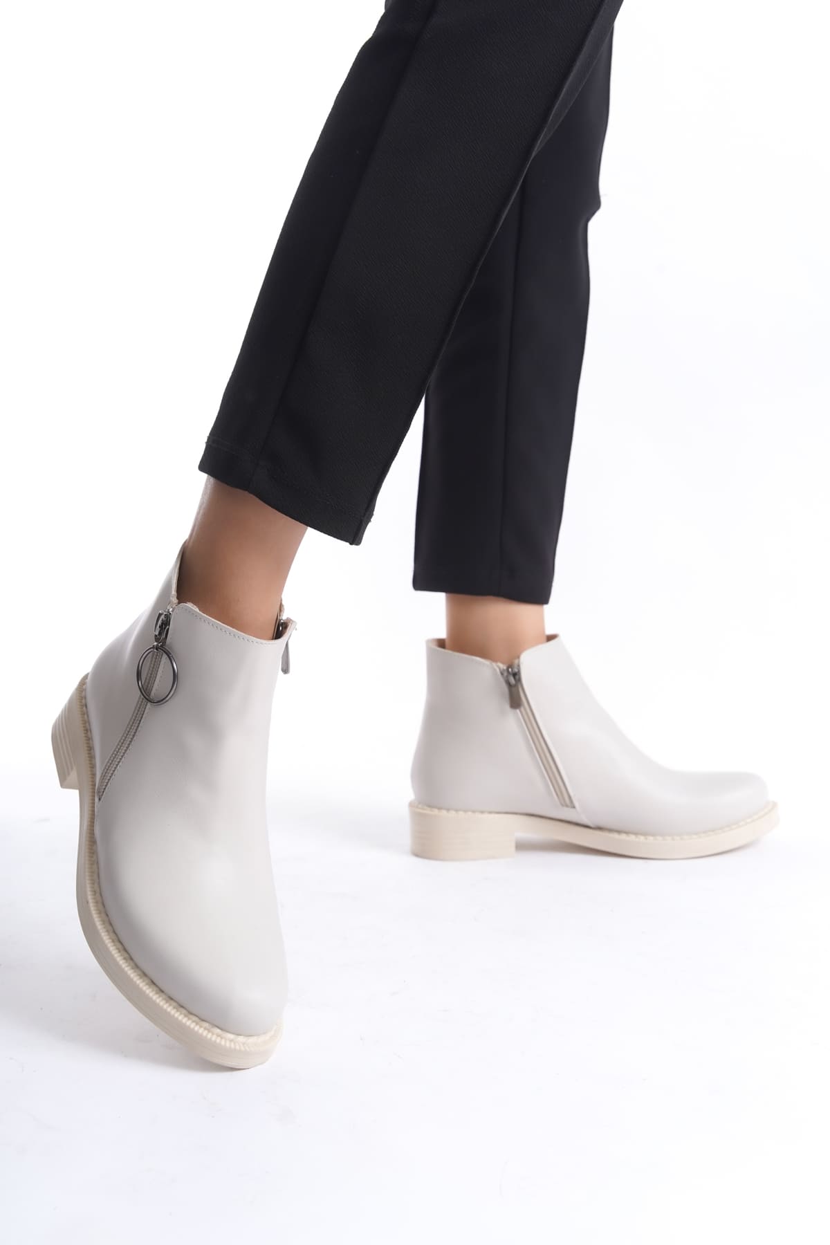 MARGARET Zippered Orthopedic Sole Heeled Women's Boots - Cream 