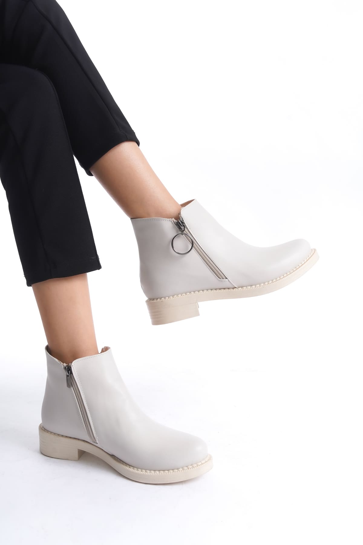 MARGARET Zippered Orthopedic Sole Heeled Women's Boots - Cream 