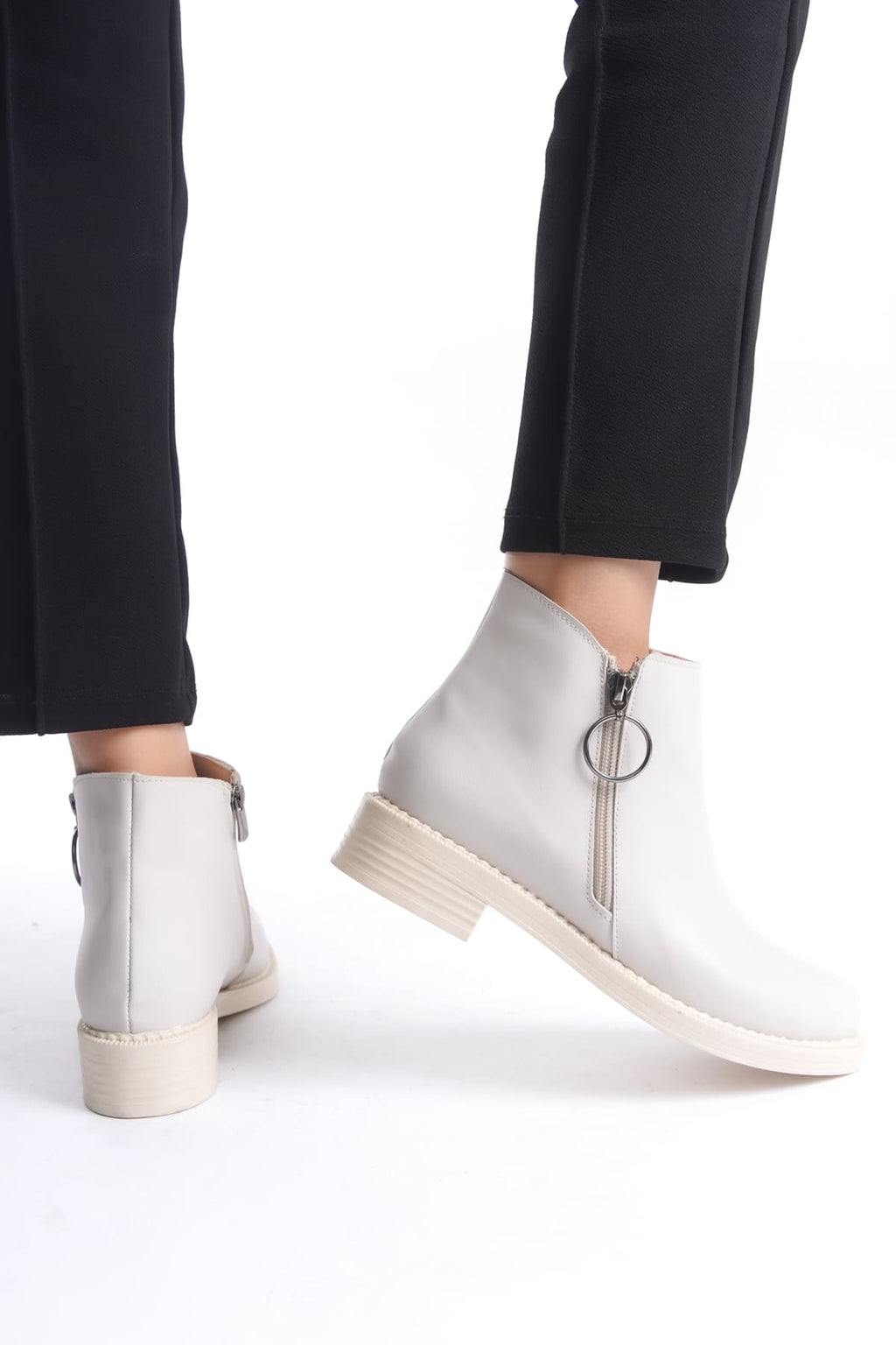 MARGARET Zippered Orthopedic Sole Heeled Women's Boots - Cream 