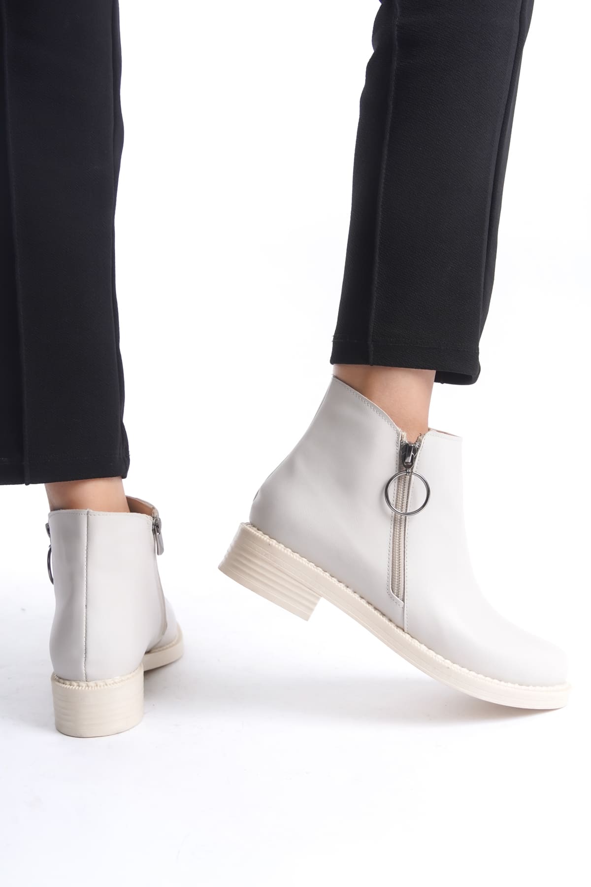 MARGARET Zippered Orthopedic Sole Heeled Women's Boots - Cream 