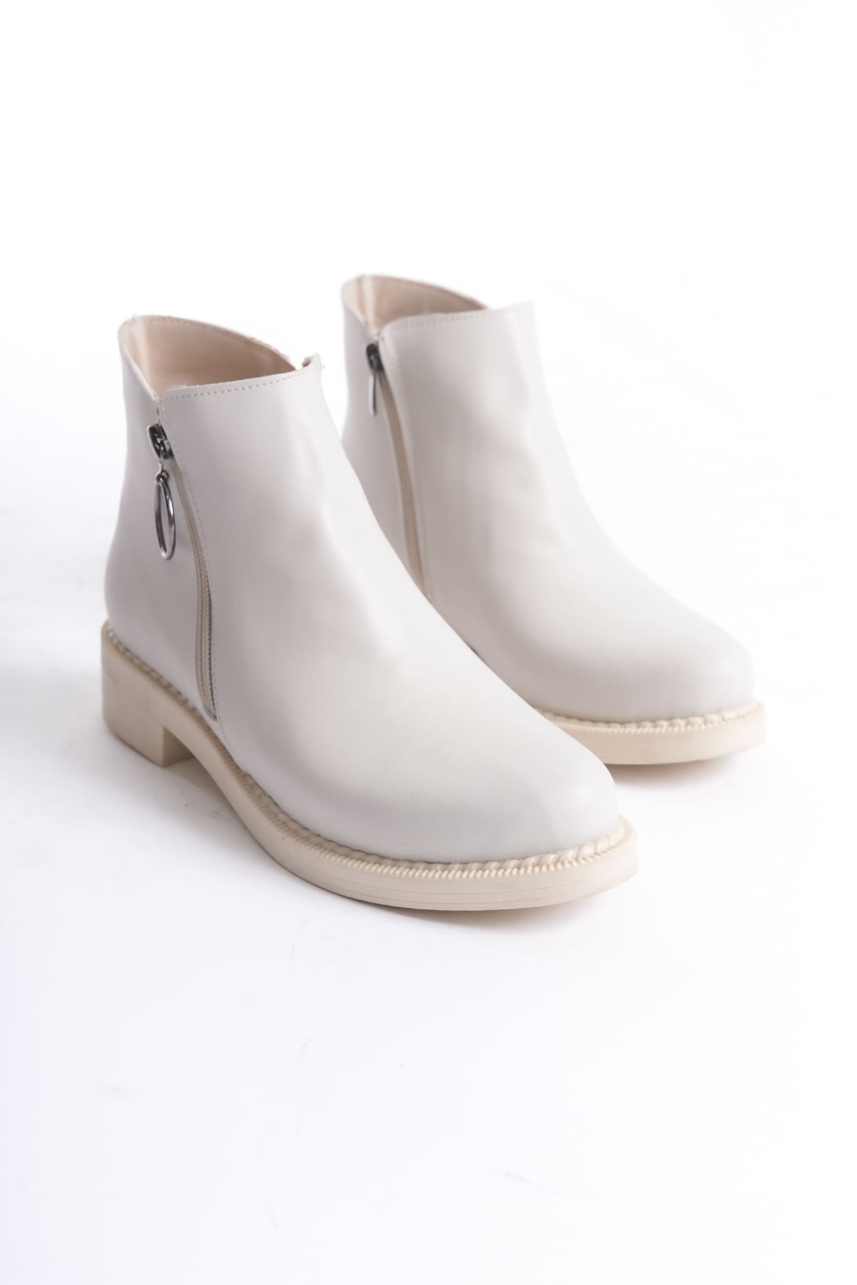MARGARET Zippered Orthopedic Sole Heeled Women's Boots - Cream 
