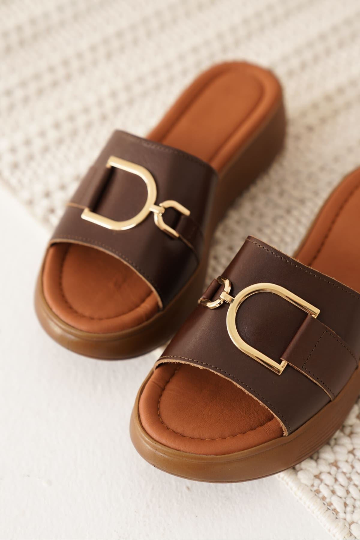 Maria Premium Bitter Brown Genuine Leather Slippers